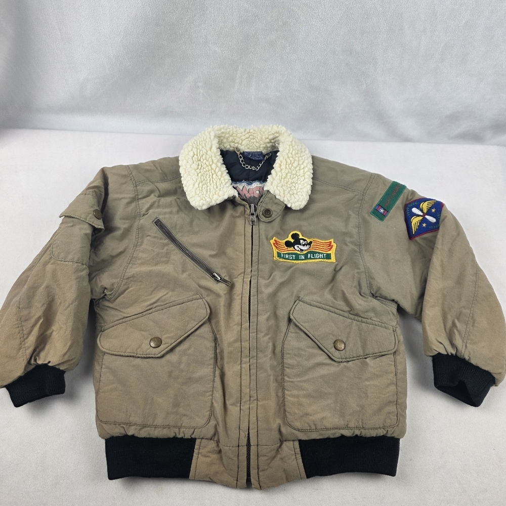 Rare Vintage Walt Disney Mickey Mouse First In Flight Quilted Bomber Jacket Sz 6